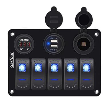 Imagem de Garfour Painel de Interruptor de Balancim de Barco À Prova D'Água 3.1A Volt Dual Usb Tomada de Luz LED Voltímetro Tomada de Isqueiro 5 Bang Painel de Interruptor de Balancim para Carro Rv Suv Barco