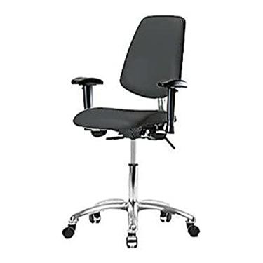Imagem de Thomas Cadeira de vinil de altura média 1163V15 Cleanroom com encosto médio, base cromada, sem inclinação, braços ajustáveis, anel de pé cromado, desliza, carvão