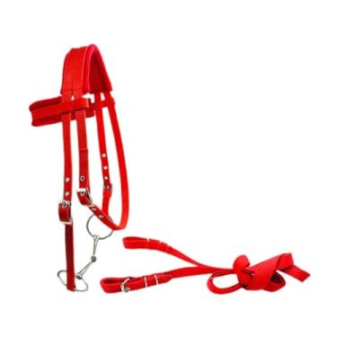 Imagem de rockible Freio de cavalo com cabresto de rédea arnês resistente com almofada macia alça de pesquisa headstall, Red S