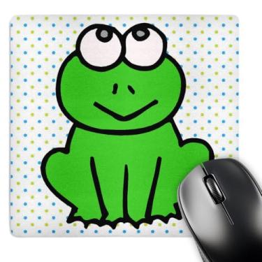Imagem de 3dRose Mouse pad LLC 20,3 x 20,3 cm x 0,65 cm, desenho de sapo verde fofo desenho de desenho animal de fundo de bolinhas (mp_116351_1)