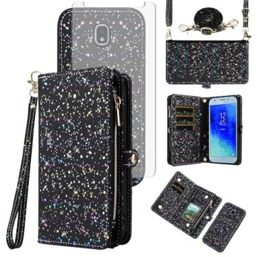 Imagem de Capa de celular para Samsung Galaxy J3 Orbit J 3 Star 2018 3J Achieve Capa magnética destacável com protetor de tela e suporte de cartão com glitter, celular flip J3V V 3ª geração SM J337A J337V J337