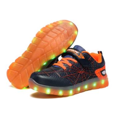 Imagem de MESEEOK Tênis infantil que acende para meninos e meninas, tênis de corrida respirável de LED para crianças, confortável e antiderrapante, perfeito para brincar e praticar esportes, Laranja, 22