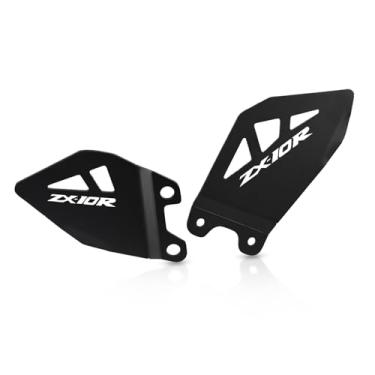 Imagem de R QIANKONG ZX-10R ZX10RR Protetor de placas de calcanhar de pé de motocicleta compatível com ZX-10R NINJA 2011-2020 ZX-10RR 2017-2020 Protetor de cilindro mestre de freio traseiro (preto)