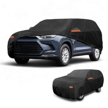 Imagem de Partuto Capa de carro à prova d'água para todos os climas, automotiva, externa, anti-UV, proteção contra chuva e sol, capa externa completa para Toyota Grand Highlander 190T-PU preta com tiras