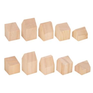 Imagem de NBEADS 10 peças de blocos de madeira inacabados em forma de casa, grandes blocos de madeira para artesanato, cubos de madeira em branco para pintura, blocos de madeira para decoração e artesanato DIY