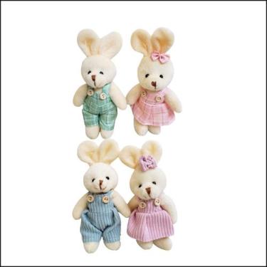 Imagem de Kit 4 Coelhos de Páscoa Pelúcia Casal de Coelhinhos Em Pé - Mkt Multi,