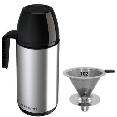 Imagem de Kit Garrafa térmica 1Litro Inox Roma + Coador de Inox Filtro de café P