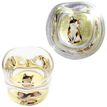 Imagem de Kasyou Studio Copo de saquê de gato Calico (em forma de cachos naturais) Vidro (folha dourada Kanazawa, caixa de presente), feito no Japão, copo de saquê japonês copos dourados de luxo Kasyou Maki-e