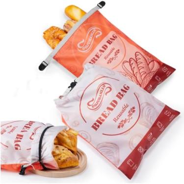 Imagem de Sacos de pão reutilizáveis para pão caseiro, 2 pacotes de sacos de pão de fermento, saco extra grande de armazenamento de pão com zíper, recipiente de pão para armazenamento de alimentos no freezer,