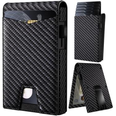 Imagem de Carteira masculina AirTag, carteira de couro genuíno com suporte para AirTag, carteira fina com bloqueio de RFID para Apple Air Tag com caixa de presente marrom (Airtag não incluída), Fibra de carbono