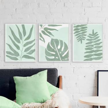 Imagem de Kit 3 Quadros Samambaia - Folhas e Flores - Tela Canvas com Moldura Fl