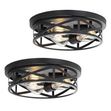 Imagem de Sewterolyn Luminárias De Teto Embutidas Pretas De 13 Polegadas, Luminárias De Teto Industriais De Fazenda De 3 Luzes, Luminárias De Teto Pretas Para Cozinha, Quarto, Sala De Estar, Corredor, Pacote