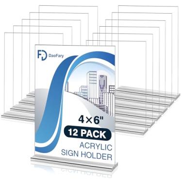 Imagem de Daofary Pacote Com 12 Suportes Para Placas De Acrílico 4 X 6, Suportes Para Placas De Mesa De Dupla Face, Porta-Retratos De Acrílico Transparente, Porta-Folhetos De Menu, Suporte De Papel Para Exibi