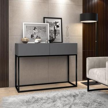 Imagem de Aparador Eros 90cm Comprimento Pés Em Metal Preto Móvel Cinza