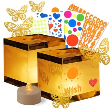 Imagem de FueLye Conjunto de 12 lanternas de papel flutuantes quadradas vêm com velas de chá, lanternas de água borboleta DIY para decorações de piscina de casamento ao ar livre (12, com lâmpadas de LED)