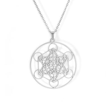 Imagem de Amaxer Colar Feminino Estrela de Davi Arcanjo Metatron Metatrons Cube Pingente Aço Inoxidável Prateado
