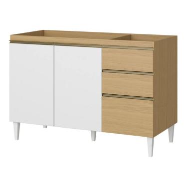 Imagem de Balcão Gabinete Sofia Para Pia de 120cm Sem Tampo 03 Portas e 02 Gavetas Atacama Branco - Desk Design