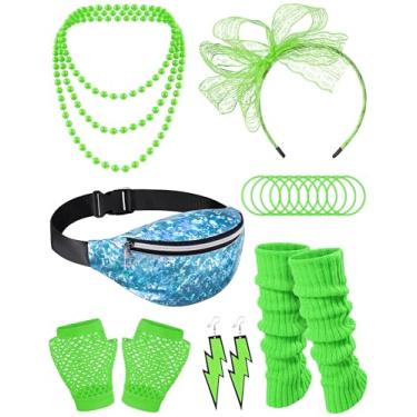 Imagem de Conjunto de acessórios para fantasia de fantasia anos 80 anos 80 anos de idade, Verde, One Size