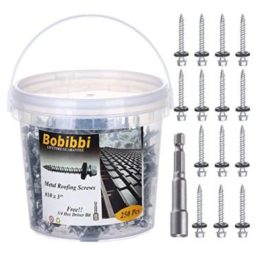 Imagem de Bobibbi Parafusos De Telhado De Metal 10 X 3 Polegadas, Parafuso De Telhado De Chapa De Metal Com Cabeça Sextavada E Arruela Epdm Para Telhado Corrugado (250 Unidades)
