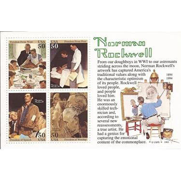 Imagem de USPS 1994 Norman Rockwell - Souvenir Sheet of Four 50 Cent Stamps - Scott 2840