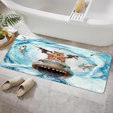 Imagem de Grtuspr Tapetes de banho engraçados para crianças, tapetes de animais de fazenda para banheiro, tapete de banheiro fofo tubarão gatinho tapete de banheiro antiderrapante tapete rústico de verão oceano