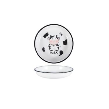 Imagem de Conjunto criativo de tigela e prato de vaca de desenho animado, tigela e prato de cerâmica personalizados para casa - prato redondo de 20 cm