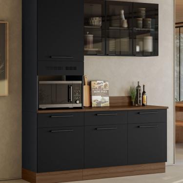 Imagem de Cozinha Modulada em Aço 3 Peças com Paneleiro Forno Rodapé em PVC Exclusive Grafite/Preto Matt