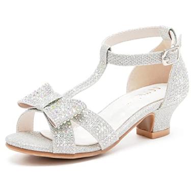 Imagem de Sandália infantil Walofou/criança pequena/criança grande/salto baixo com strass, Prata, 11 Little Kid