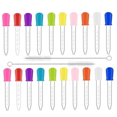 Imagem de Punhung 20 conta-gotas de pipetas líquidas de 5 ml com 2 peças de escova limpa, conta-gotas de medicamento de água com ponta de lâmpada para molde de doces, ursinho de goma, fabricante de gelatina,