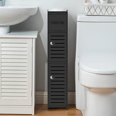 Imagem de TuoxinEM Armário de armazenamento de banheiro pequeno para espaços pequenos, armário de armazenamento sobre o vaso sanitário para piso de canto de banheiro skinny, suporte de papel higiênico fino com