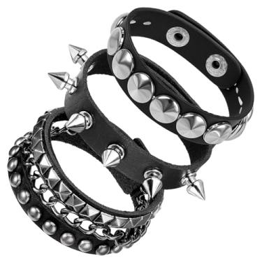 Imagem de LLOUSSAK 3 pulseiras punk rock cravejadas com pontas dos anos 80 acessórios punk pulseira emo pulseiras ajustáveis grunge