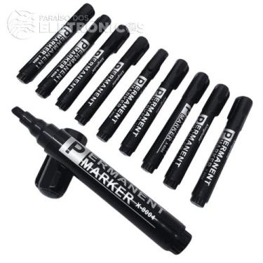 Imagem de Kit 10 Canetão Tinta Permanente Cor Preta Intensa Ideal Para Marcar Te