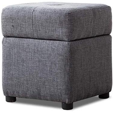 Imagem de Banqueta para os pés otomana para os pés e pufes com armazenamento, caixas de cubo otomano, bancos de salão de tecido de linho, cadeira, 4 pernas de madeira para sala de estar, quarto, descanso para
