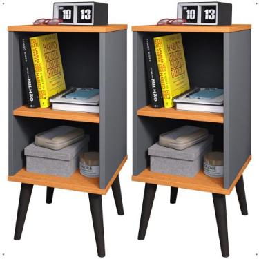 Imagem de Kit 2 Mesas de Cabeceira para Quarto Charme Retrô Cinza Cinamomo Apoio