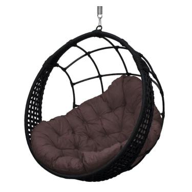Imagem de Cadeira Balanço Ninho Suspenso Em Corda Náutica Luxo Preto/marrom