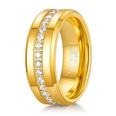 Imagem de TRUMIUM Alianças de casamento masculinas de tungstênio de 6 mm e 8 mm com zircônia cúbica, anel de eternidade, zircônia cúbica, incrustado, banhado a prata preta, banhado a ouro 24 K, anéis