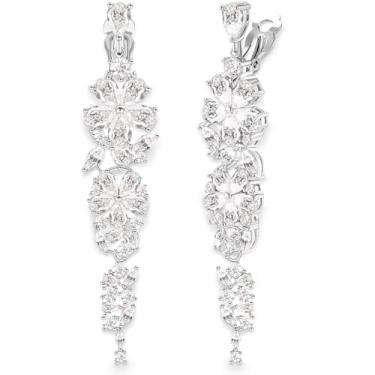 Imagem de Brincos de pressão para casamento, formatura - lustres de zircônia cúbica em forma de marquês e pera brincos de clipe não perfurados para mulheres, noivas, damas de honra, mãe da noiva, brincos de