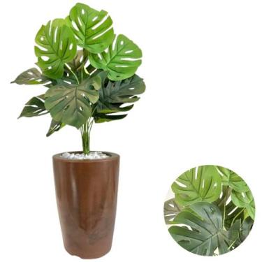 Imagem de Costela De Adão Artificial E Vaso Marmorizado Pedras Brancas - PlantaI