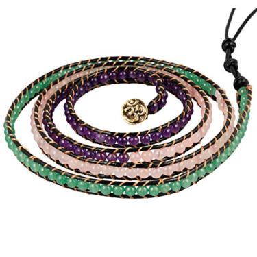 Imagem de Nupuyai Pulseira de couro com contas feitas à mão para coleção unissex One Size Roxa