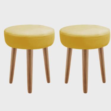 Imagem de Kit 02 Banqueta Alta Julia Industrial 55cm Pé Palito Imbuia Sintético Amarelo - Ahz Móveis