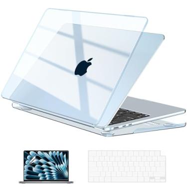 Imagem de EooCoo Capa compatível com MacBook Air de 15 polegadas M4 2025 2024 2023 versão A3241 M3 A3114 M2 A2941 tela retina líquida, capa rígida de plástico + capa de teclado + protetor de tela, azul celeste