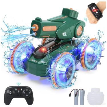 Imagem de Carro de Controle Remoto 3 em 1, Carro, Barco e Tanque com Jato de Água, Luzes e Controle por Gestos, IQBOX, Verde