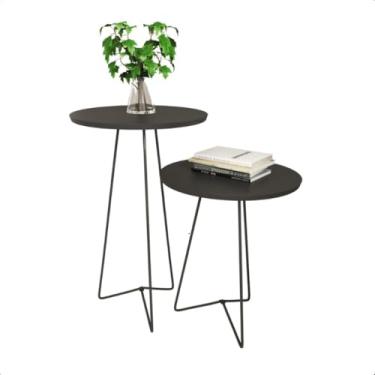 Imagem de Mesa Lateral Redonda Para Sala De Estar Com Pernas Pretas(Preto)