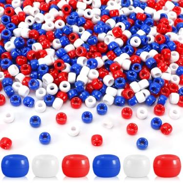 Imagem de UPINS 2000 peças de contas de pônei de 4 de julho, vermelho, branco, azul, contas de plástico redondas para fazer joias, artesanato patriótico, dia independente, colar, pulseiras, contas de cabelo
