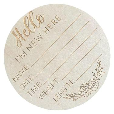 Imagem de Olá Mundo Bebê Anúncio Foto Prop Rodada Basswood Sinal Nascimento Recém-nascido para Berçário (L8)