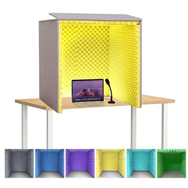 Imagem de Cabine vocal portátil, cobertura insonorizada de secretária, cabine de isolamento, estúdio de gravação de som feito a si mesmo, escudo absorvente de isolamento, microfone de estúdio para comput