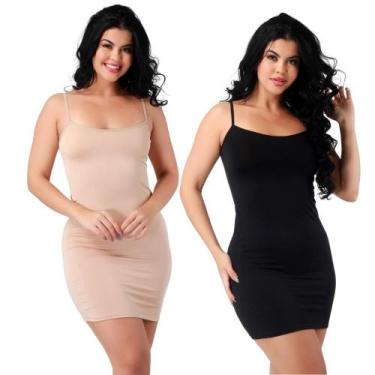 Imagem de Kit 02 Vestido Midi Feminino Segunda Pele Combinação Anágua Combinete 