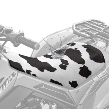 Imagem de DBBXHZJY Capas de assento de quadriciclo com estampa de vaca preto e branco capa universal resistente à água serve para esportistas | rancheiro | capataz | Scrambler | Kodiak | Polaris Scrambler etc