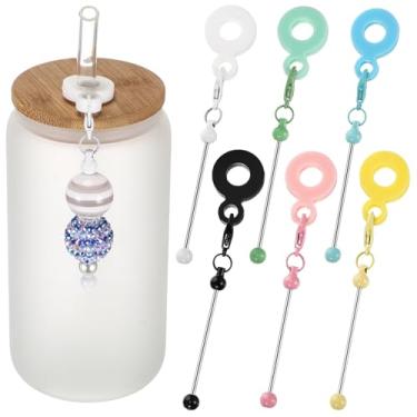 Imagem de Sayglossy 6 peças de berloque de copo com contas em barra em branco compatível com Stanley DIY Frisado Canudo Charm Adaptadores Pingente Ornamento, Serve em Canudos Padrão Joias Fazendo Presente em