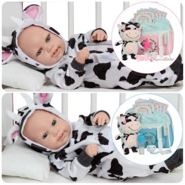 Imagem de Boneca Reborn Bebê Gêmeos Roupa Vaquinha Bolsa Acessórios - Cegonha Re
